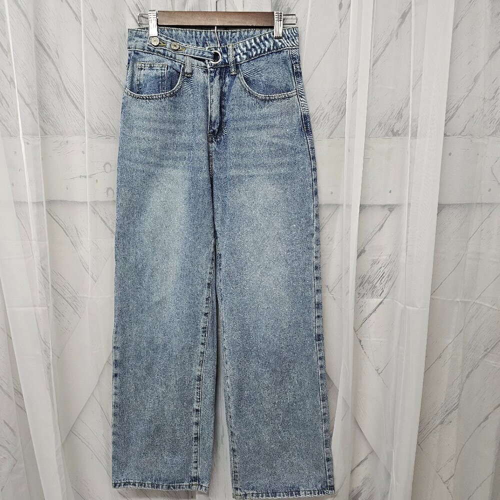 Daisy Blue Washed Wide Leg High Rise Cropped Jeans Size S